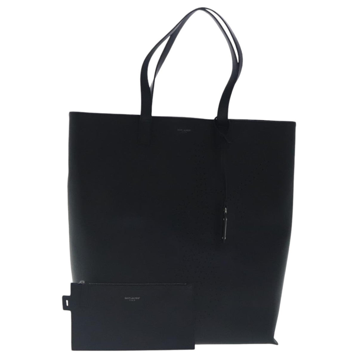 Saint Laurent Shopper Tote Leather Black Leather Tote Bag Bag (Pre-Owned)