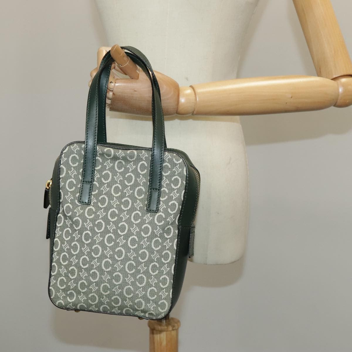 Celine C Macadam Handbag Canvas Gray Canvas Handbag (Pre-Owned)