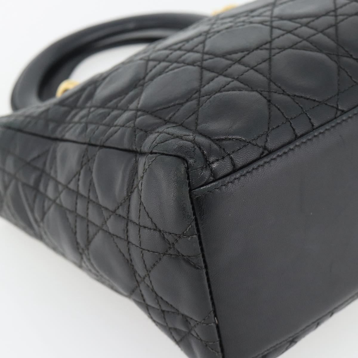 Christian Dior Lady Dior Bag Leather Black Leather Handbag (Pre-Owned)