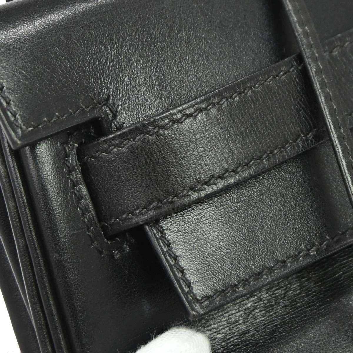 Hermes Kelly Handbag Black Box Calf With Palladium Hardware Black Leather Handbag (Pre-Owned)