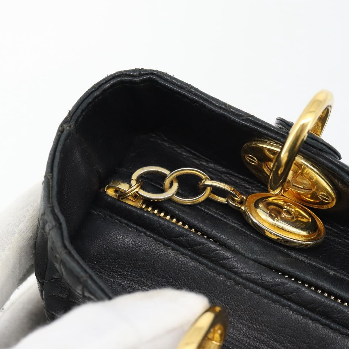 Christian Dior Lady Dior Bag Leather Black Leather Handbag (Pre-Owned)