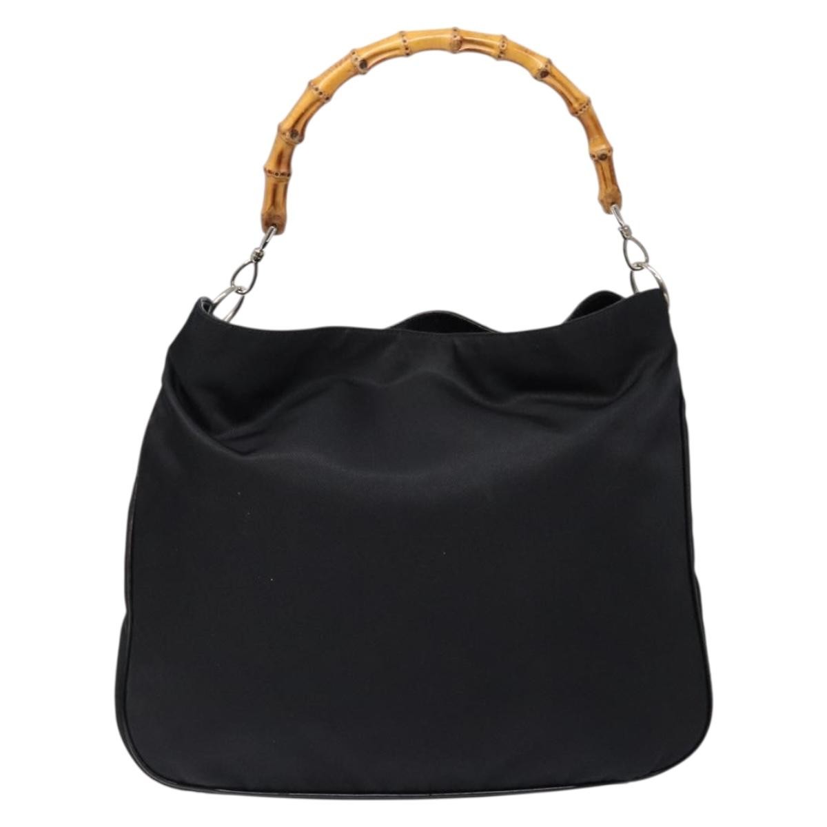 Gucci Vintage Bamboo Handle Tote Nylon Black Nylon Bag (Pre-Owned)