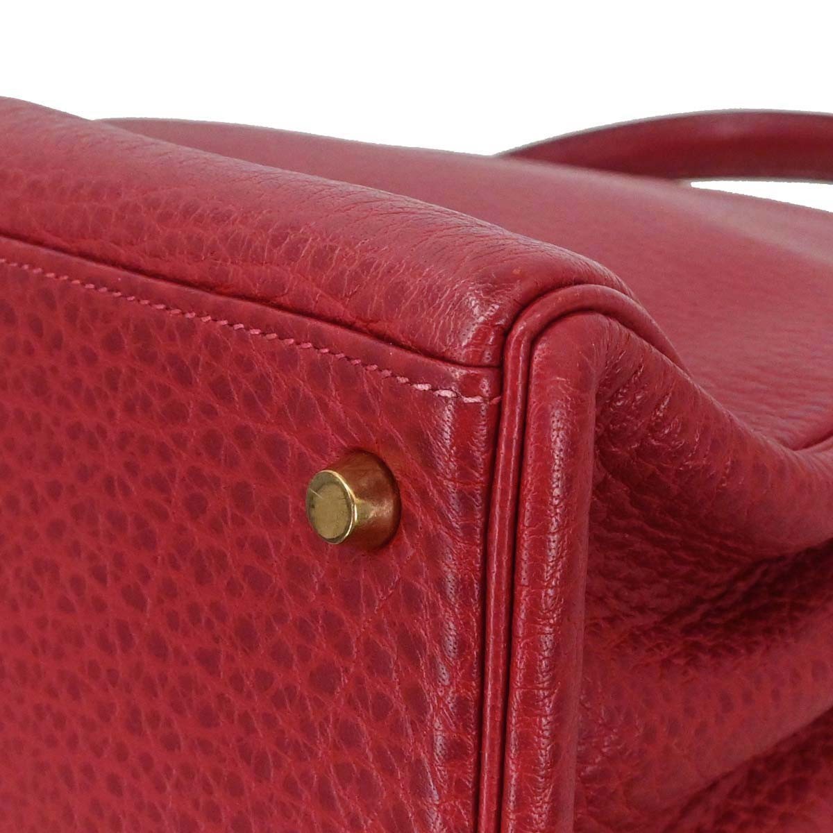 Hermes Kelly Handbag Red Clemence With Gold Hardware Red Leather Handbag (Pre-Owned)