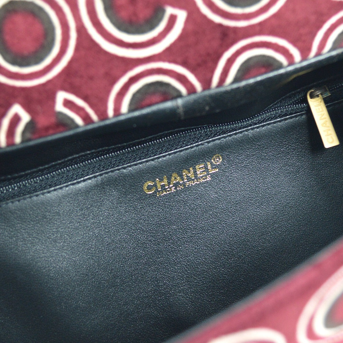 Chanel Cc Top Handle Bag Coco Print Velvet Burgundy Velvet Handbag (Pre-Owned)