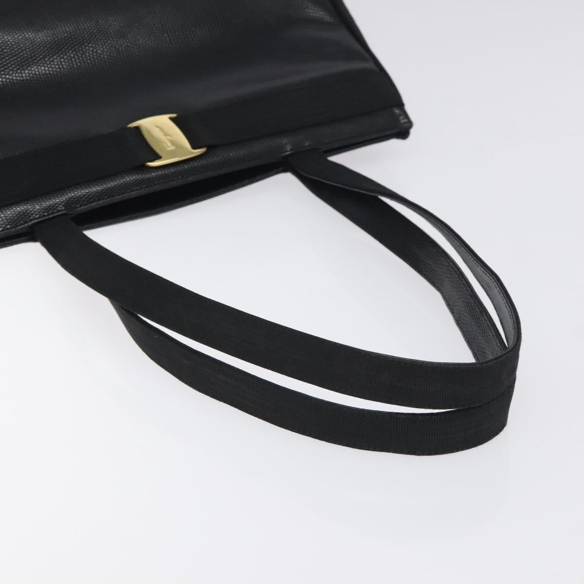 Salvatore Ferragamo Vintage Vara Bow Tote Lizard Embossed Leather Black Leather Tote Bag Bag (Pre-Owned)