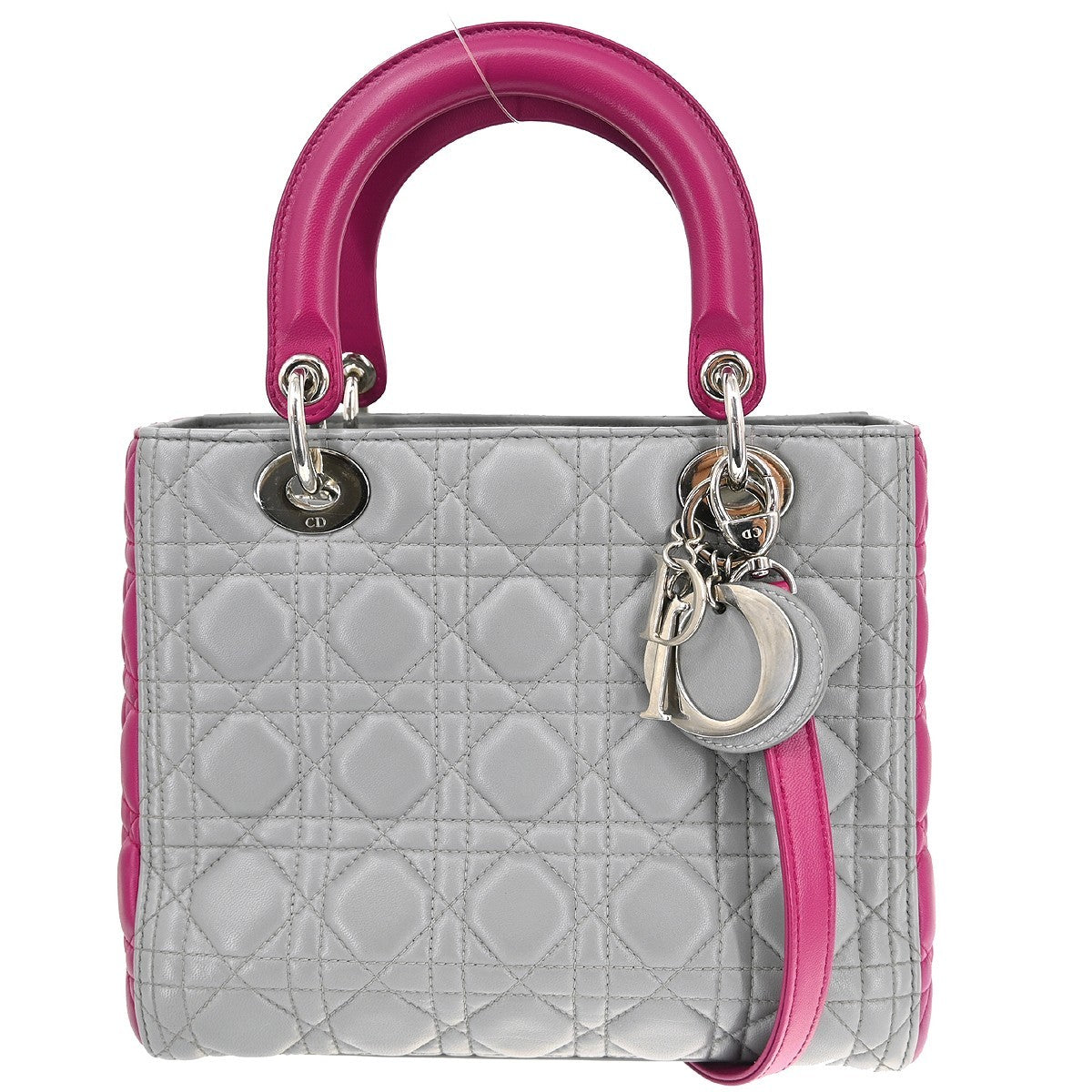 Christian Dior Lady Dior Bag Cannage Quilt Lambskin Gray Leather Handbag (Pre-Owned)