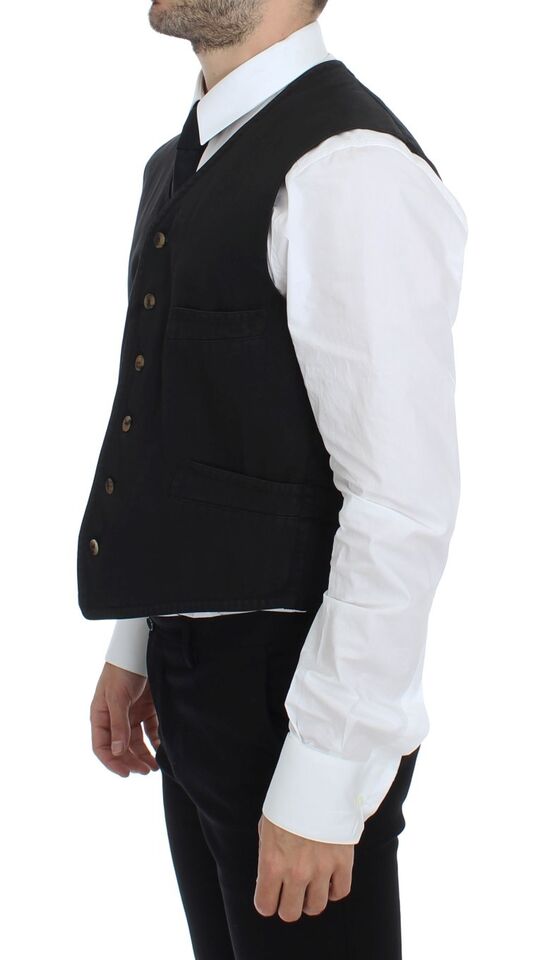 Dolce & Gabbana Black Cotton Blend Dress Vest Men's Gilet