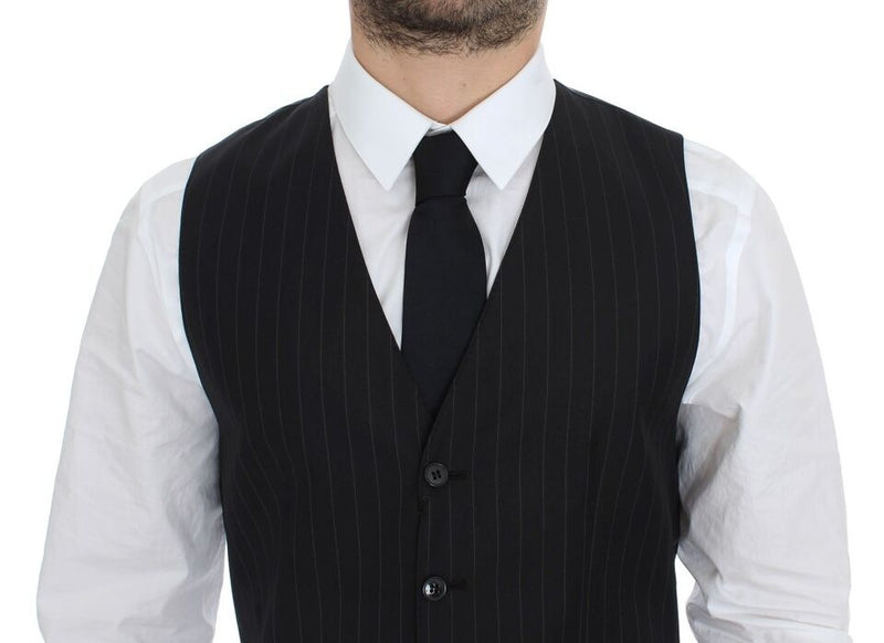 Dolce & Gabbana Chic Black Striped Wool Silk Dress Men's Vest