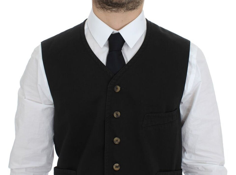Dolce & Gabbana Black Cotton Blend Dress Vest Men's Gilet
