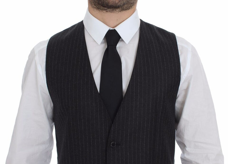 Dolce & Gabbana Elegant Gray Striped Wool Dress Men's Vest