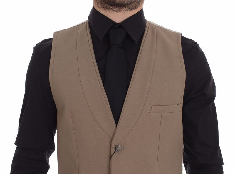 Dolce & Gabbana Beige Cotton Slim Fit Button Front Dress Men's Vest