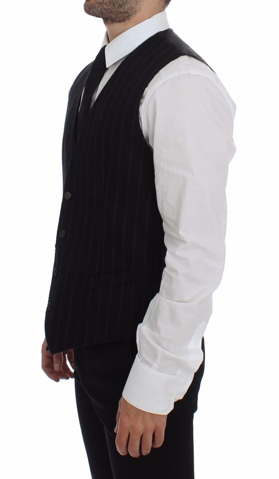 Dolce & Gabbana Elegant Black Striped Single Breasted Dress Men's Vest