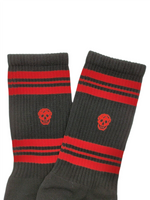 Alexander McQueen Women's Black Mid-Calf Stripe Skull Sport Socks L