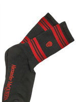 Alexander McQueen Women's Black Mid-Calf Stripe Skull Sport Socks L