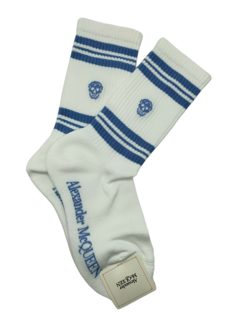 Alexander McQueen Women's White Mid-Calf Skull Sport Socks S 584617 9069