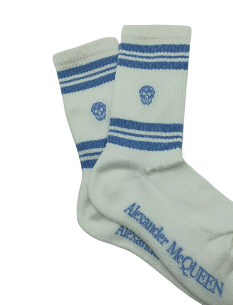 Alexander McQueen Women's White Mid-Calf Skull Sport Socks S 584617 9069