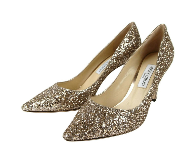 Jimmy Choo Women's Romy 85 Champagne Coarse Glitter Pumps SAO247 (41.5 EU / 11.5 US)