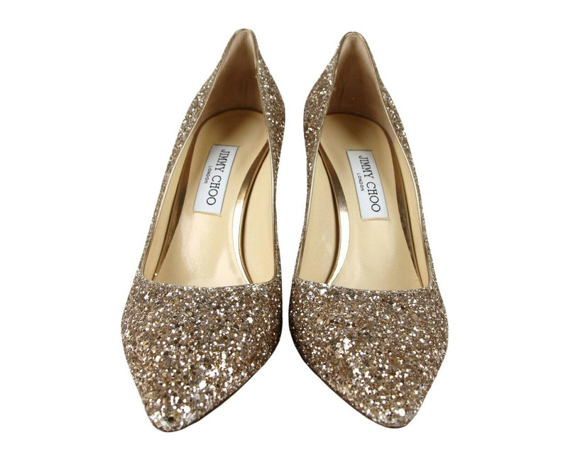 Jimmy Choo Women's Romy 85 Champagne Coarse Glitter Pumps SAO247 (41.5 EU / 11.5 US)