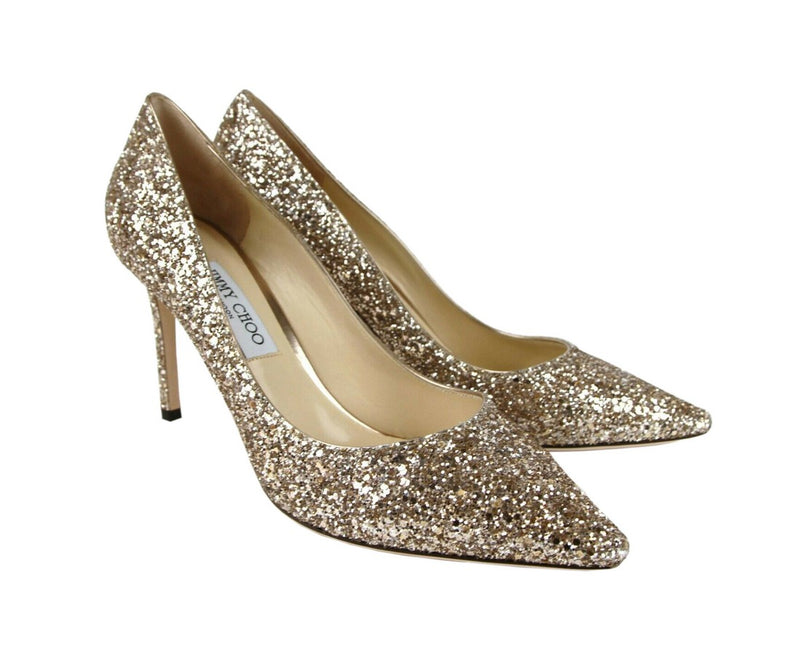 Jimmy Choo Women's Romy 85 Champagne Coarse Glitter Pumps SAO247 (41.5 EU / 11.5 US)