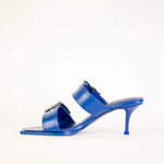 Alexander McQueen Blue Heeled Buckle Leather Women's Sandals