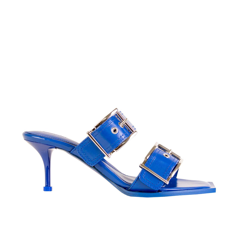 Alexander McQueen Blue Heeled Buckle Leather Women's Sandals
