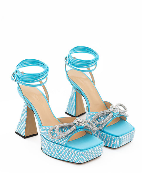 MACH & MACH Elegant Light Blue Crystal Bow Women's Sandals