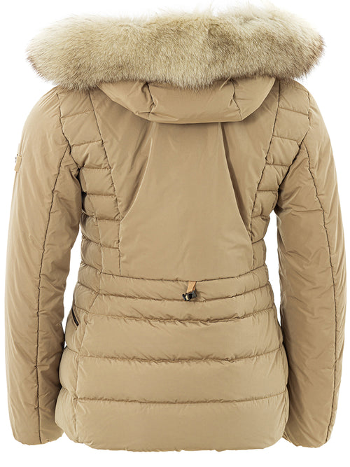 Peuterey Beige Quilted Jacket with Fur Women's Detail