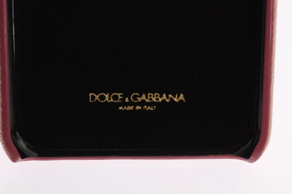 Dolce & Gabbana Pink Leather Heart Crystal Phone Women's Case