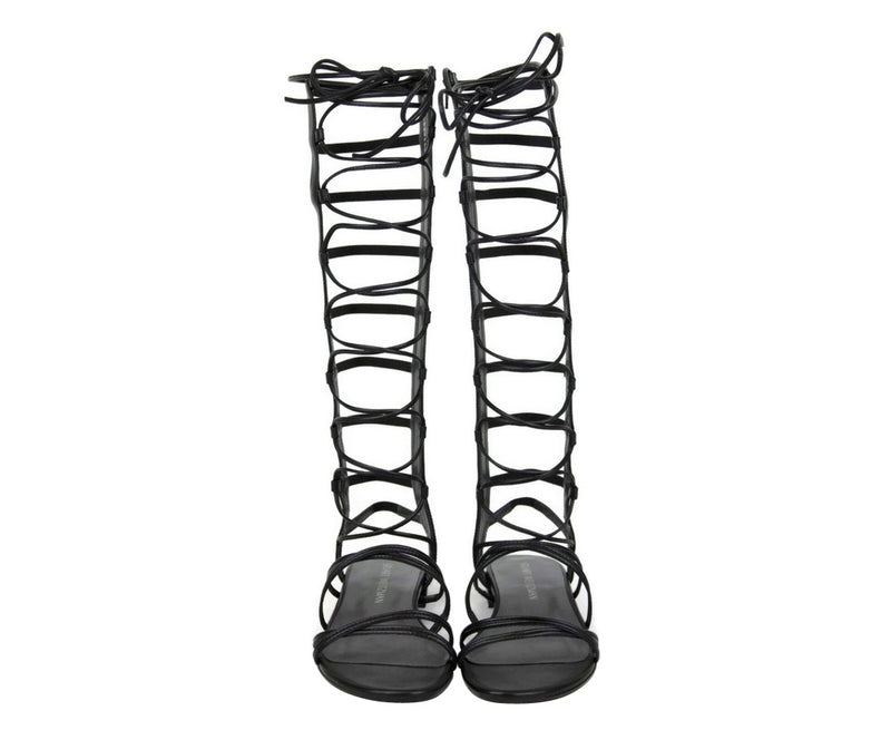 Stuart Weitzman Women's Sparta Black Leather Gladiator Boots