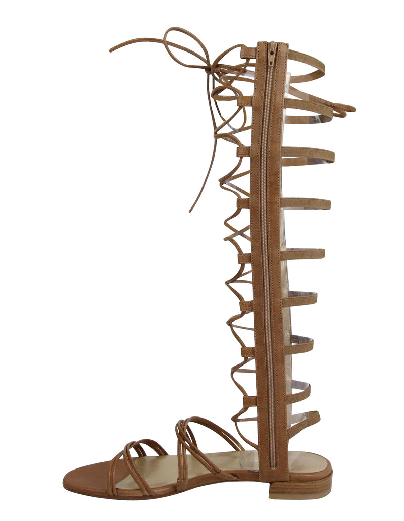 Stuart Weitzman Women's Brown Camel Nappa Leather Sparta Gladiator Boots