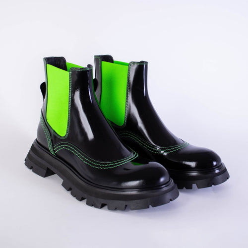 Alexander McQueen Black Leather Fluo Inserts Chelsea Women's Boots