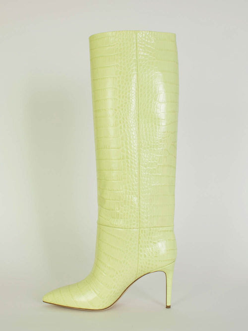 Paris Texas Croco Leather Print in Lime Stiletto 85 Women's Boot