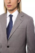 Billionaire Italian Couture Elegant Gray Italian Wool Men's Suit