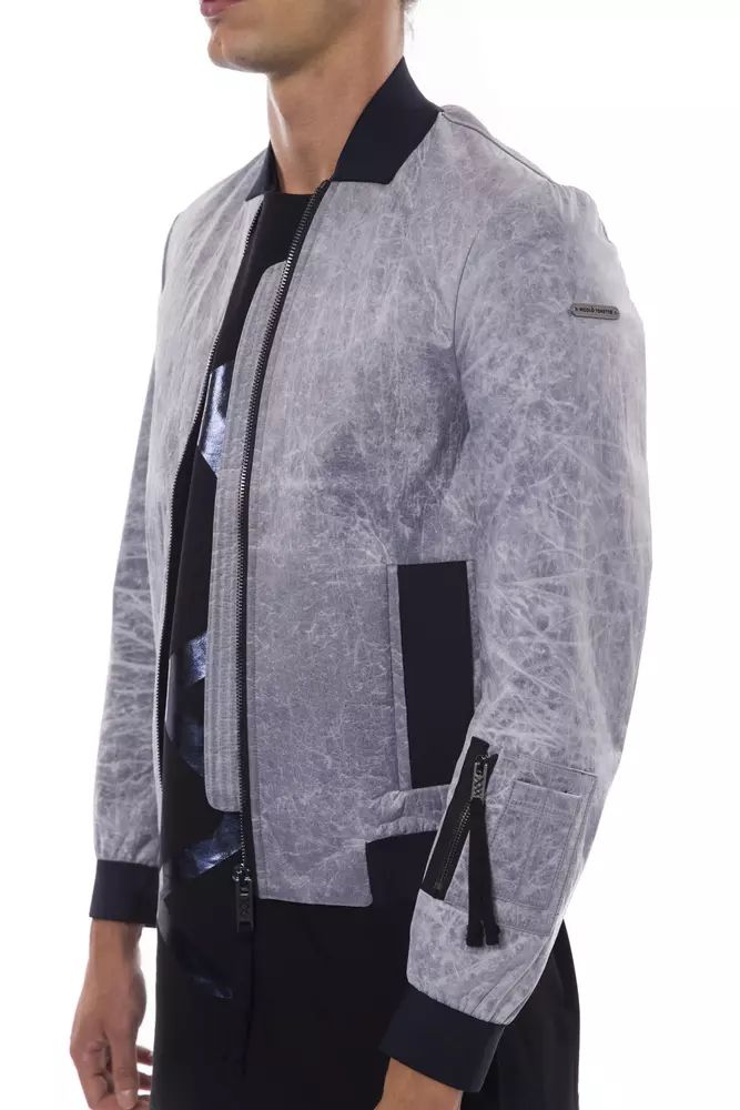 Nicolo Tonetto Sleek Gray Bomber Jacket with Emblem Men's Accent