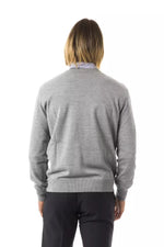 Uominitaliani Embroidered Wool V-Neck Sweater - Elegant Men's Gray