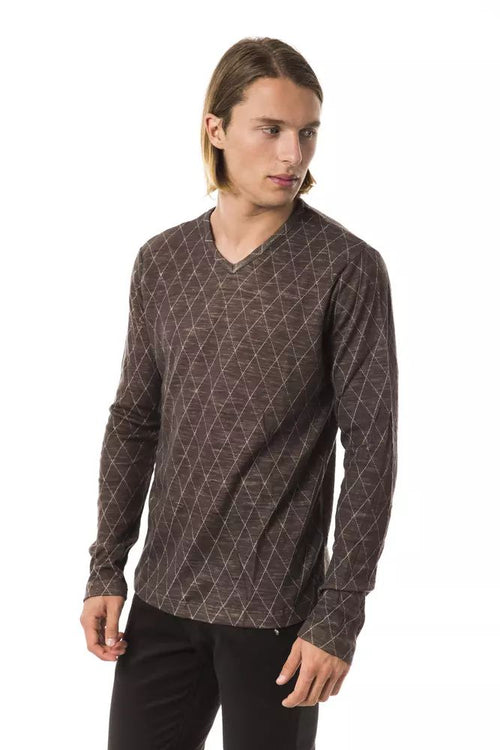 BYBLOS Classic V-Neck Patterned Sweater in Earthy Men's Brown