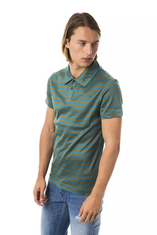 BYBLOS Green Striped Cotton Polo with Chest Men's Embroidery