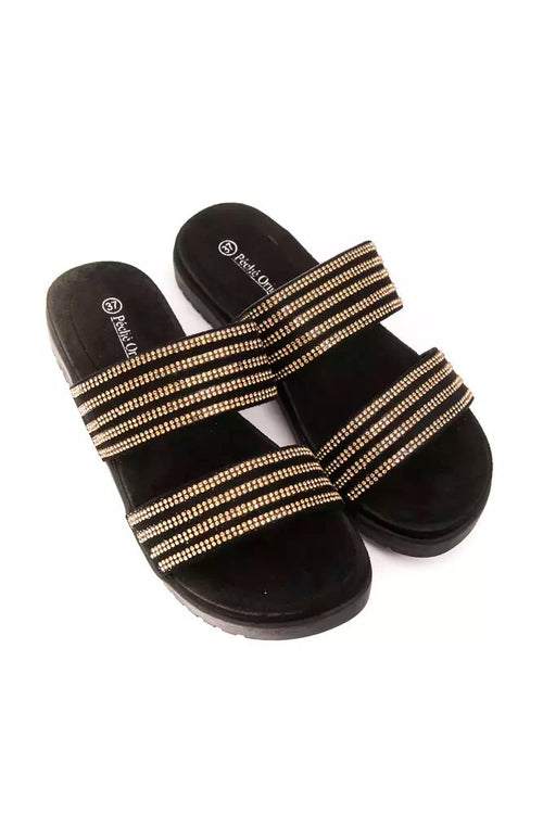 Péché Originel Chic Gold Low Heel Rhinestone Women's Sandals