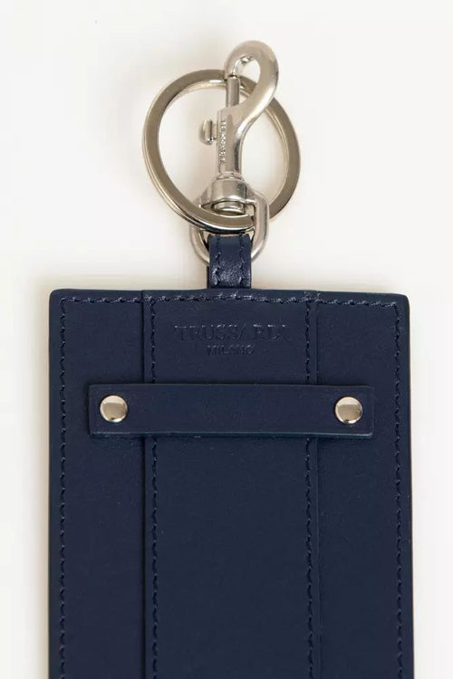 Trussardi Elegant Blue Leather Badge Holder with Key Men's Ring
