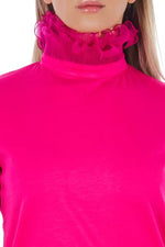 Frankie Morello Chic Pink Lace-Back High Neck Women's Tee