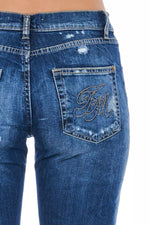 Frankie Morello Blue Cotton Blend Worn Wash Women's Jeans