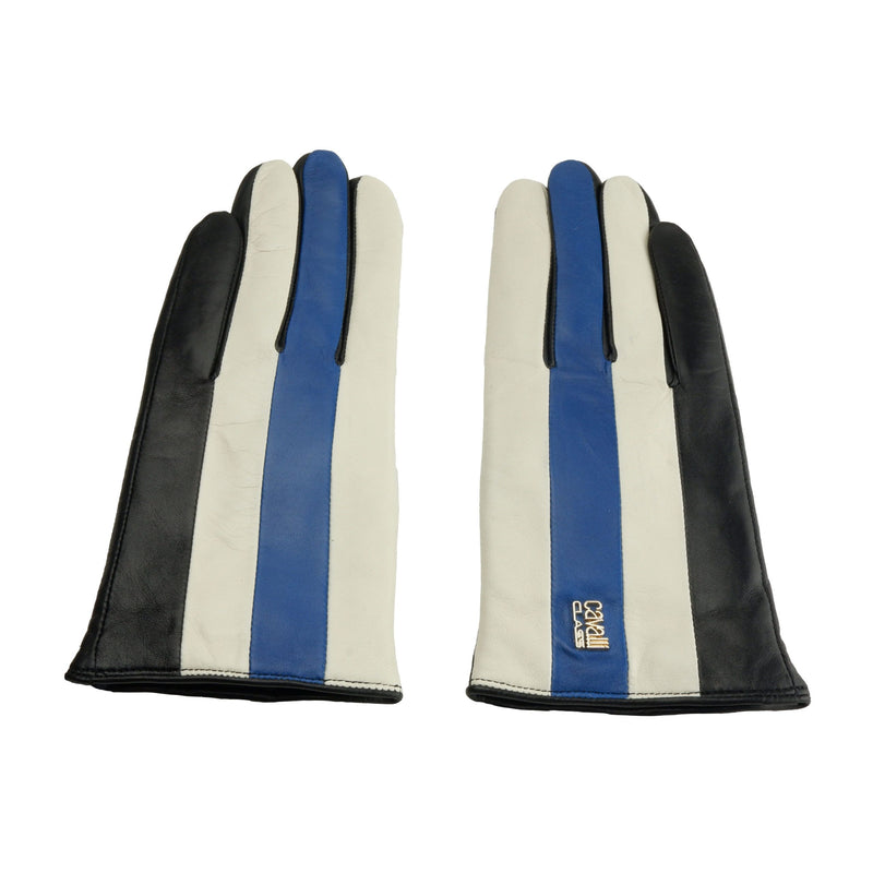 Cavalli Class Elegant Black and Blue Lambskin Women's Gloves