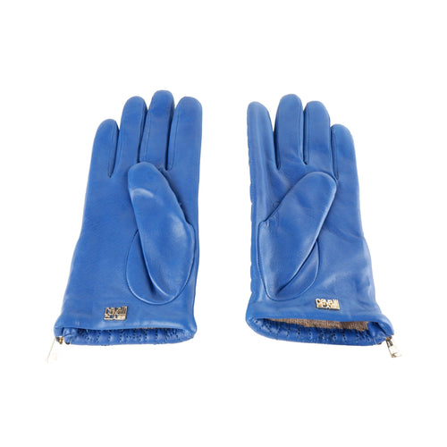 Cavalli Class Elegant Lambskin Leather Gloves in Captivating Women's Blue