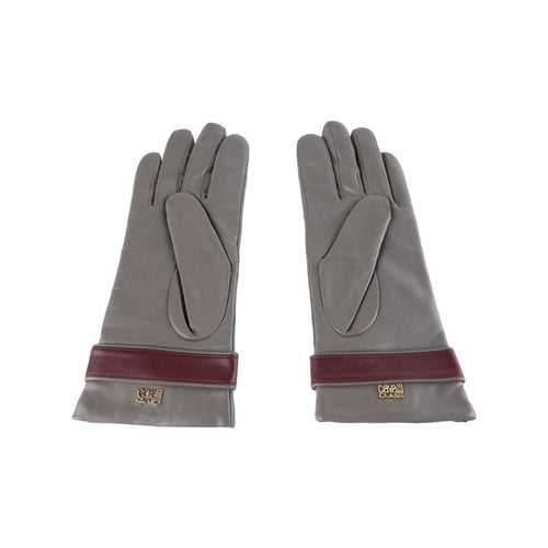 Cavalli Class Elegant Lambskin Leather Gloves in Women's Grey/Burgundy