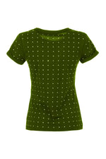 Imperfect Army Green Strass Embellished Cotton Women's Tee