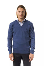 Uominitaliani Embroidered V-Neck Merino Wool Men's Sweater