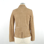 Emilio Romanelli Chic Beige Leather Jacket with Button Women's Closure