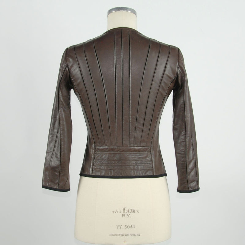 Emilio Romanelli Elegant Brown Leather Jacket for Sleek Women's Style