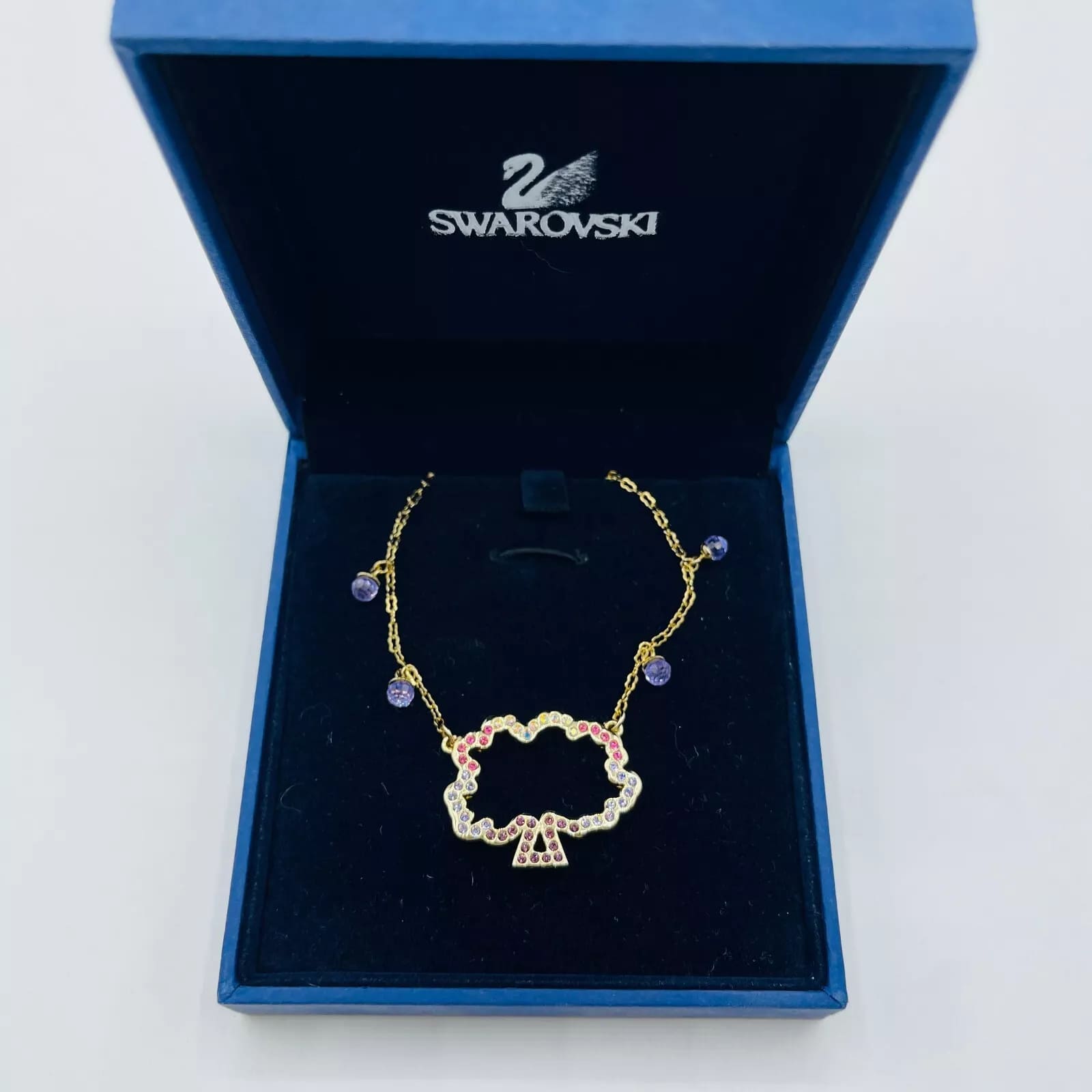 Swarovski Gold Jeweled Pink and White Tree Necklace with Chain