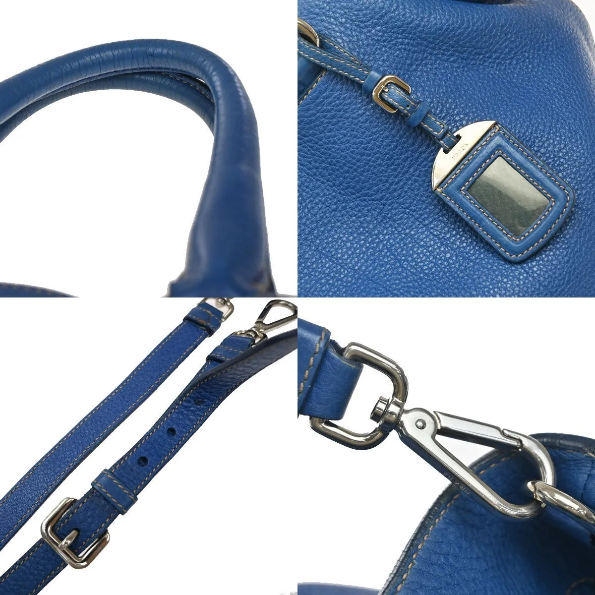 Prada Vintage Tote Leather Blue Leather Tote Bag Bag (Pre-Owned)